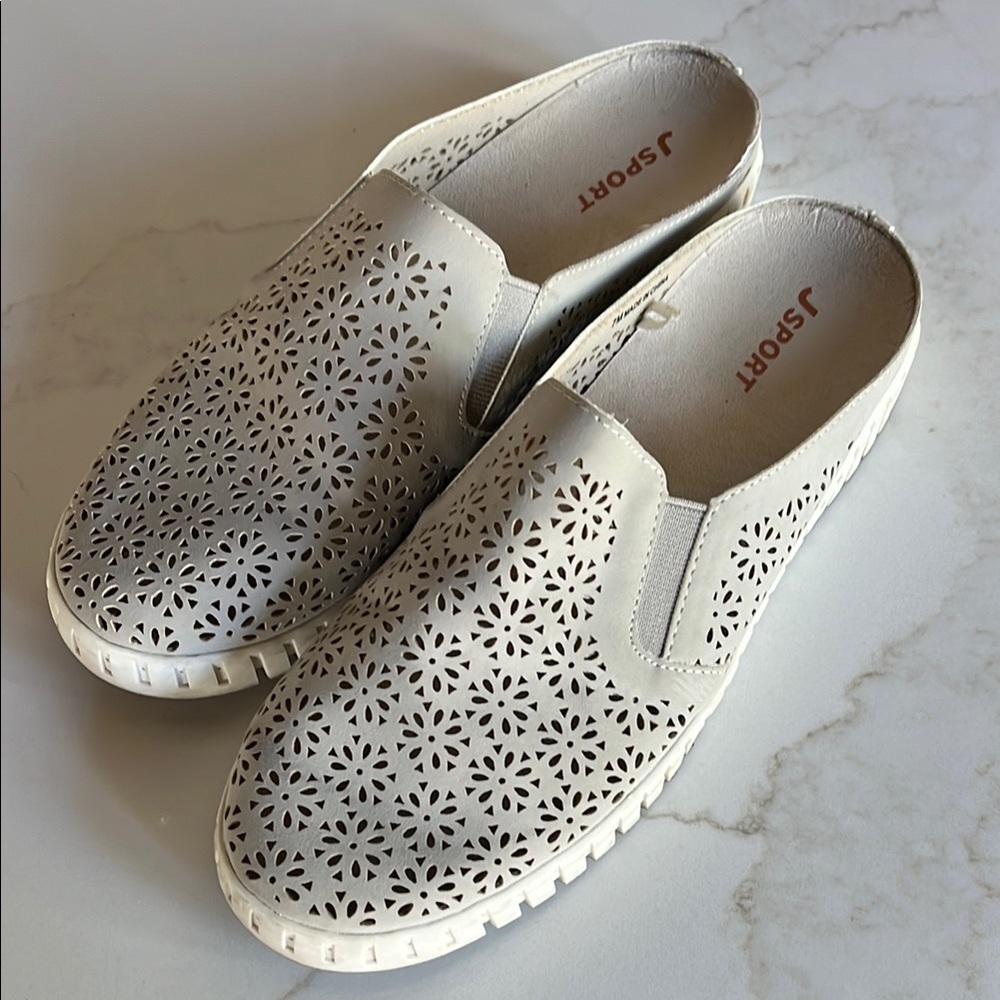 JSport by Jambu White Perforated Mules